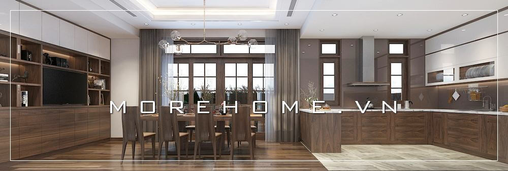 Thiết kế không gian phòng bếp biệt thự hiện đại với nội thất gỗ tự nhiên cao cấp, sang trọng